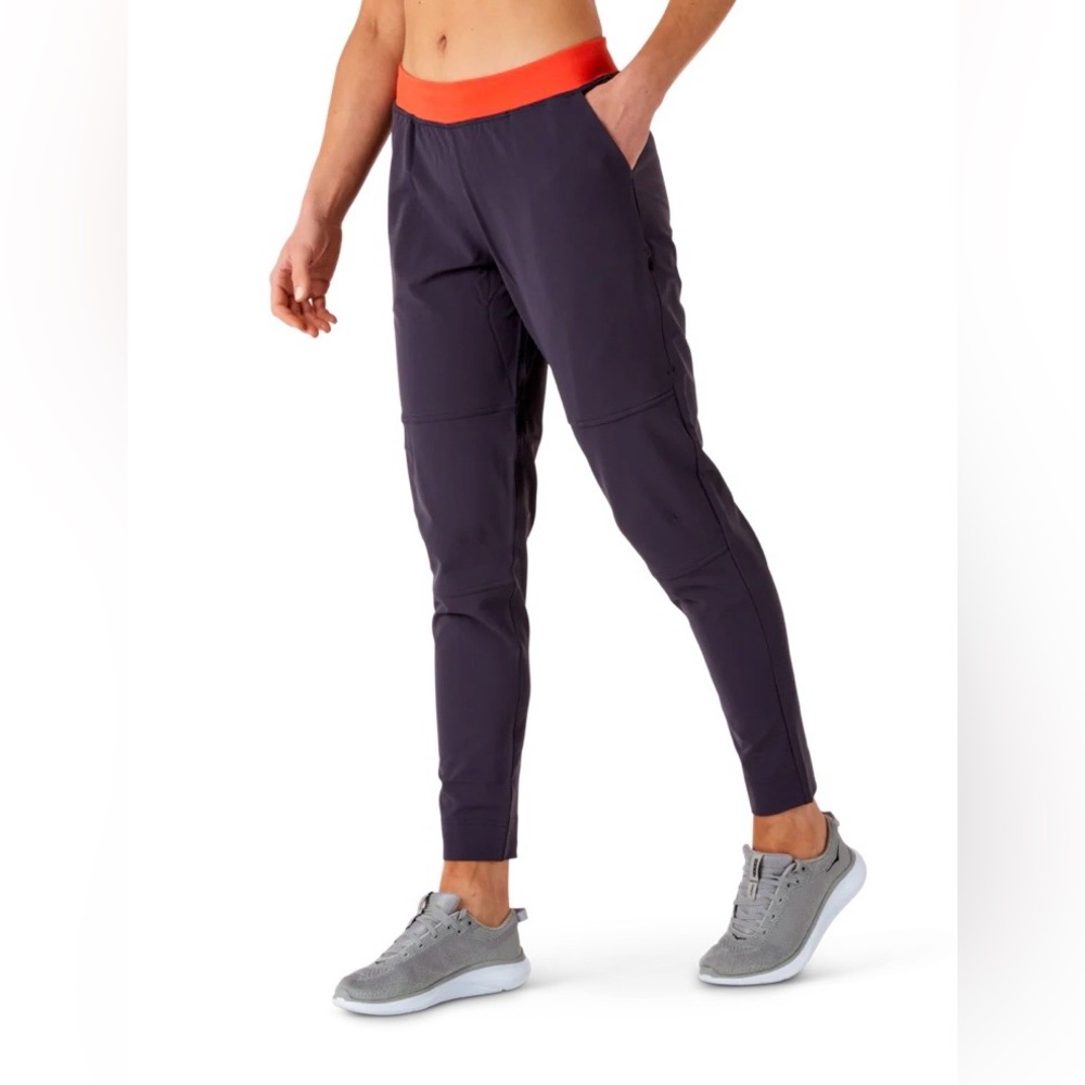 Women’s Track Jogger Pants with Contrast Waistband - Gray & Orange